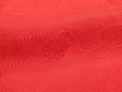 平和屋着物∵子供　女の子　長襦袢　袷　のしめ　流水菊地紋　紅赤色　逸品　AABI2826ja
