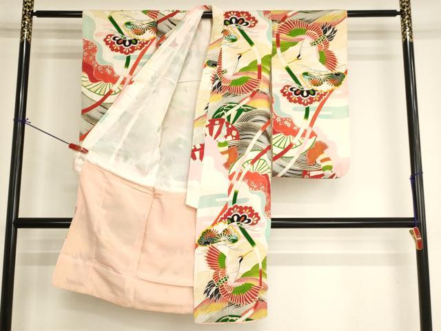 平和屋着物[]セミアンティーク　七五三　女の子　５歳　祝着　流水飛鶴花文　金銀彩　逸品　AABI2828ja