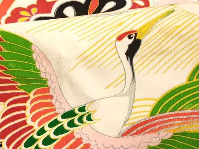 平和屋着物[]セミアンティーク　七五三　女の子　５歳　祝着　流水飛鶴花文　金銀彩　逸品　AABI2828ja