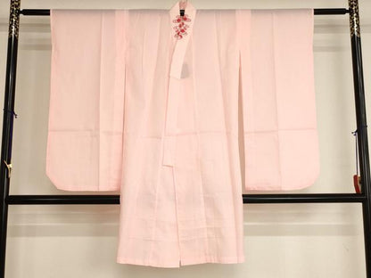 平和屋着物[]七五三　女の子　７歳　祝着　四つ身　長襦袢（単衣・半衿刺繍）セット　花蝶文　暈し染め　金彩　逸品　AABI2829ja