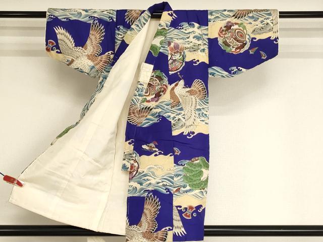 平和屋着物[]七五三　男の子　３歳　祝着　一つ身　鷹　立波吉祥文　逸品　AABI2830ja