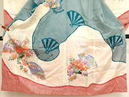 平和屋着物[]七五三　女の子　７歳　祝着　四つ身　檜扇花文　薔薇　暈し染め　金彩　洗える着物　AABI2831ja