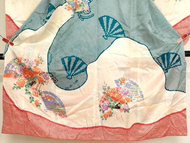 平和屋着物[]七五三　女の子　７歳　祝着　四つ身　檜扇花文　薔薇　暈し染め　金彩　洗える着物　AABI2831ja