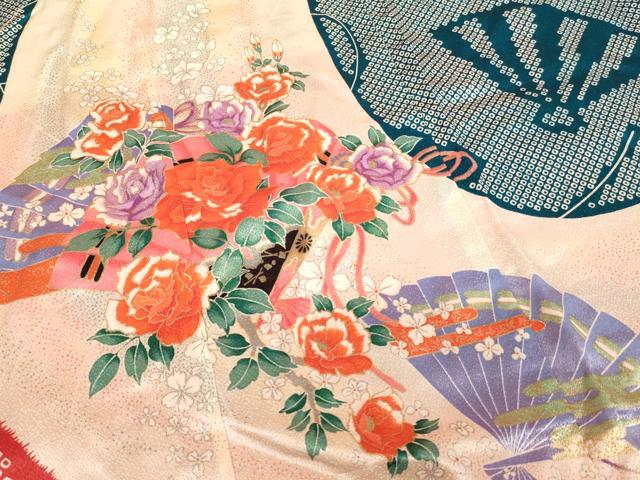 平和屋着物[]七五三　女の子　７歳　祝着　四つ身　檜扇花文　薔薇　暈し染め　金彩　洗える着物　AABI2831ja