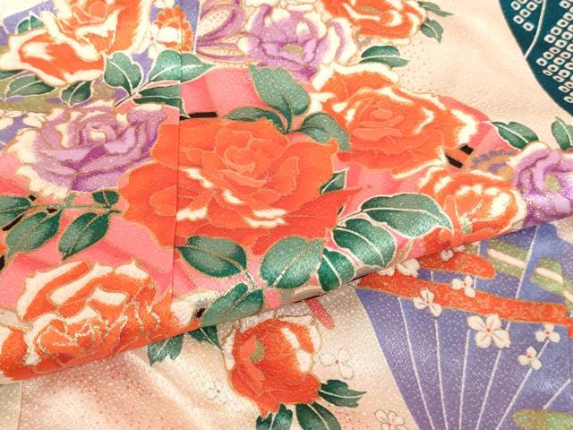 平和屋着物[]七五三　女の子　７歳　祝着　四つ身　檜扇花文　薔薇　暈し染め　金彩　洗える着物　AABI2831ja