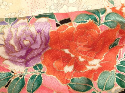平和屋着物[]七五三　女の子　７歳　祝着　四つ身　檜扇花文　薔薇　暈し染め　金彩　洗える着物　AABI2831ja