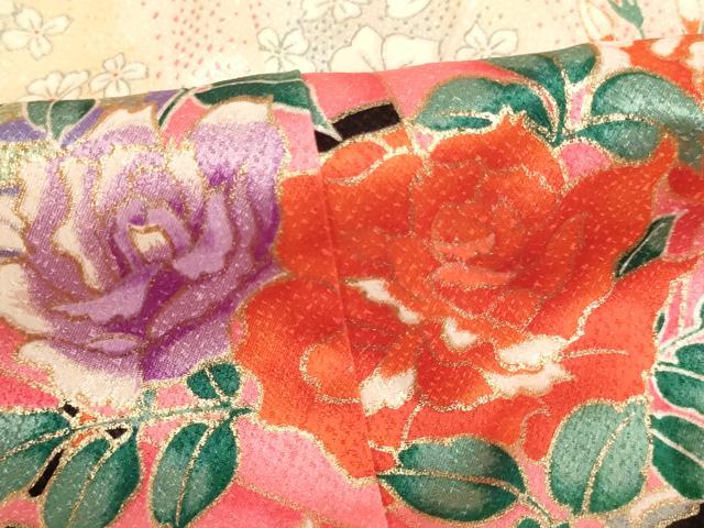 平和屋着物[]七五三　女の子　７歳　祝着　四つ身　檜扇花文　薔薇　暈し染め　金彩　洗える着物　AABI2831ja