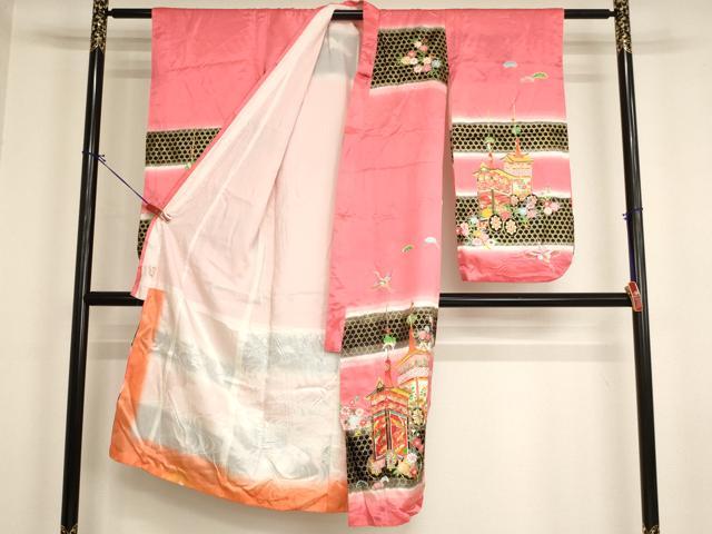 平和屋着物[]七五三　女の子　７歳　祝着　四つ身　山車　暈し染め　金彩　AABI2833ja