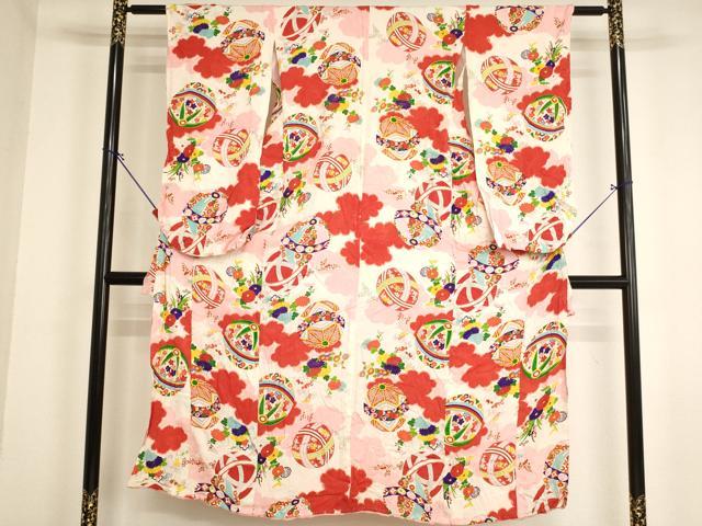 平和屋着物∵アンティーク　大正ロマン　女の子　十三参り　子供　祝着　花手毬文　逸品　AABI2834ja