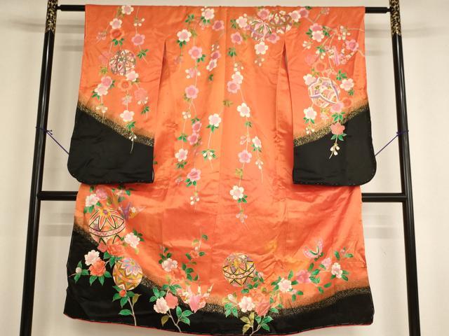 平和屋着物[]七五三　女の子　７歳　祝着　四つ身　花手毬文　折り鶴　暈し染め　金彩　AABI2835ja