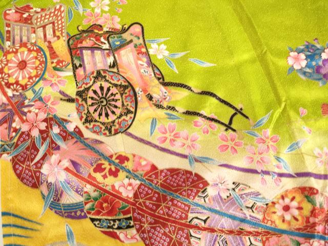 平和屋着物[]七五三　女の子　７歳　祝着　四つ身　御所車花手毬文　暈し染め　金彩　AABI2836ja