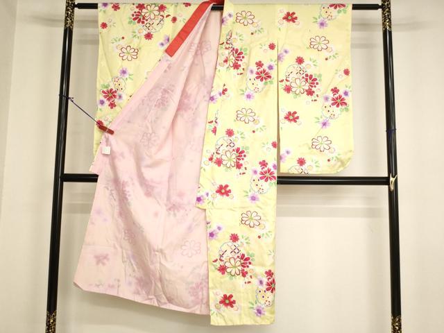 平和屋着物[]七五三　女の子　７歳　祝着　四つ身　雪輪花文　金彩　洗える着物　AABI2838ja