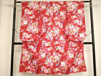 平和屋着物[]七五三　女の子　７歳　祝着　四つ身　花手毬文　金彩　洗える着物　AABI2839ja