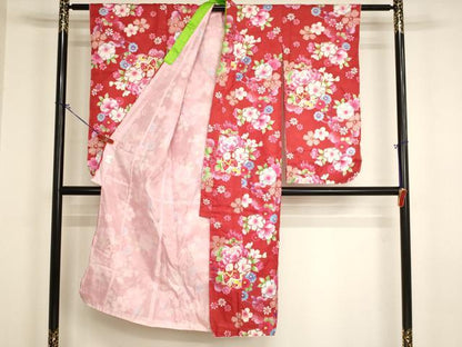 平和屋着物[]七五三　女の子　７歳　祝着　四つ身　花手毬文　金彩　洗える着物　AABI2839ja