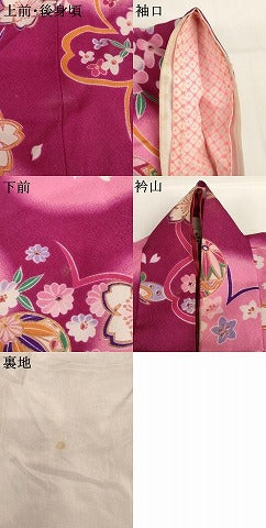 平和屋着物[]七五三　女の子　７歳　祝着　四つ身　桜手毬舞蝶文　暈し染め　金彩　洗える着物　AABI2840ja
