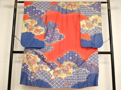 平和屋着物[]七五三　女の子　７歳　祝着　四つ身　雲重ね手毬文　金彩　逸品　AABI2841ja