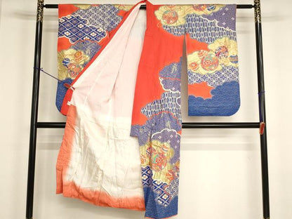 平和屋着物[]七五三　女の子　７歳　祝着　四つ身　雲重ね手毬文　金彩　逸品　AABI2841ja
