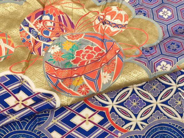 平和屋着物[]七五三　女の子　７歳　祝着　四つ身　雲重ね手毬文　金彩　逸品　AABI2841ja