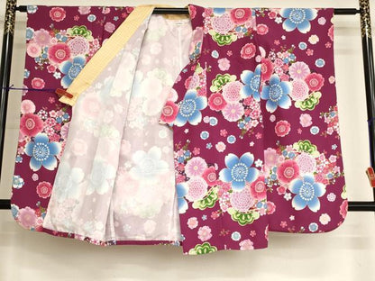 平和屋着物∵女の子　十三参り　子供　祝着・行灯袴セット　arisana　舞花文　洗える着物　AABI2844ja