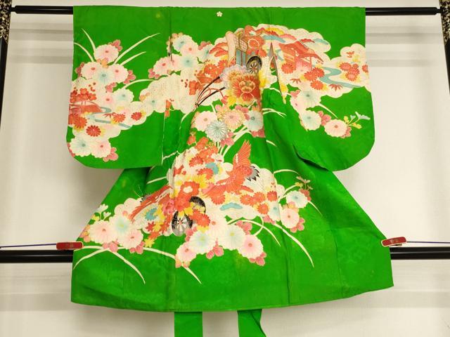 平和屋着物[]七五三　女の子　３歳　祝着　一つ身　刺繍　御所車花文　金銀糸　金彩　逸品　AABI2845ja