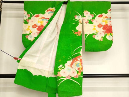 平和屋着物[]七五三　女の子　３歳　祝着　一つ身　刺繍　御所車花文　金銀糸　金彩　逸品　AABI2845ja