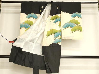 平和屋着物[]七五三　男の子　５歳　祝着・長襦袢（袷）セット　一つ身　刺繍　鷹　松　金銀糸　金彩　逸品　AABI2846ja