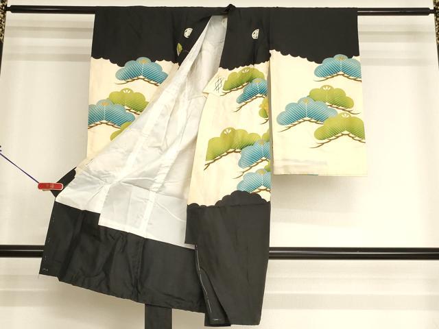 平和屋着物[]七五三　男の子　５歳　祝着・長襦袢（袷）セット　一つ身　刺繍　鷹　松　金銀糸　金彩　逸品　AABI2846ja
