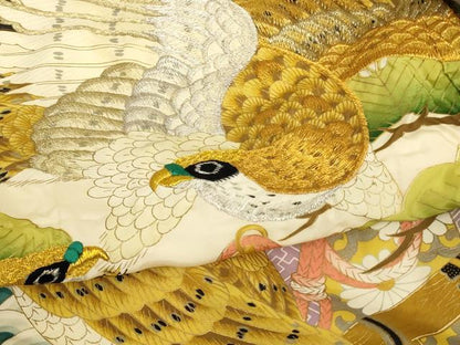 平和屋着物[]七五三　男の子　５歳　祝着・長襦袢（袷）セット　一つ身　刺繍　鷹　松　金銀糸　金彩　逸品　AABI2846ja