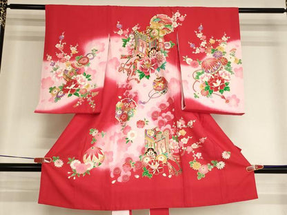 平和屋着物[]お宮参り　女の子　祝着　産着　初着　のしめ　刺繍　御所車花文　金糸　金彩　逸品　AABI2847ja