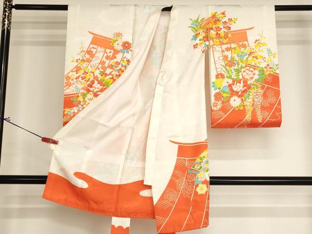 平和屋着物[]お宮参り 女の子 祝着 産着 初着 のしめ 刺繍 楽器花文 琴 金糸 金彩 逸品 AABI2849ja