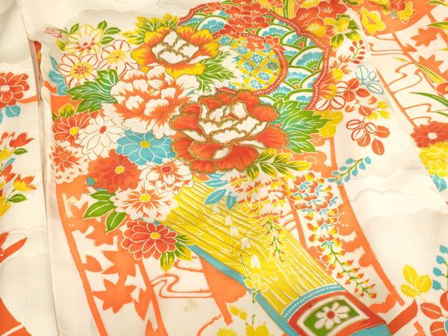 平和屋着物[]お宮参り 女の子 祝着 産着 初着 のしめ 刺繍 楽器花文 琴 金糸 金彩 逸品 AABI2849ja
