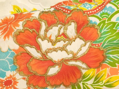 平和屋着物[]お宮参り 女の子 祝着 産着 初着 のしめ 刺繍 楽器花文 琴 金糸 金彩 逸品 AABI2849ja