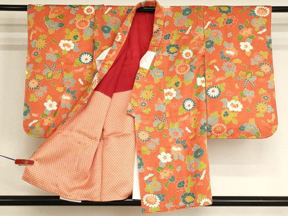 平和屋着物[]七五三 女の子 ３歳 祝着 三つ身 舞花文 逸品 未使用 AABI2850ja