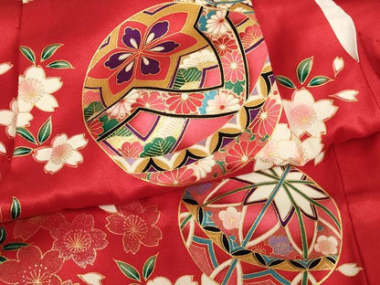 平和屋着物[]七五三 女の子 ３歳 祝着 一つ身 長襦袢（袷・半衿刺繍）セット 桜手毬文 金銀彩 逸品 AABI2851ja