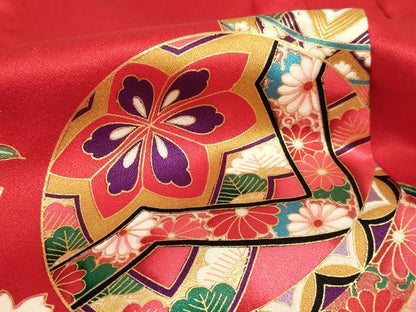 平和屋着物[]七五三 女の子 ３歳 祝着 一つ身 長襦袢（袷・半衿刺繍）セット 桜手毬文 金銀彩 逸品 AABI2851ja