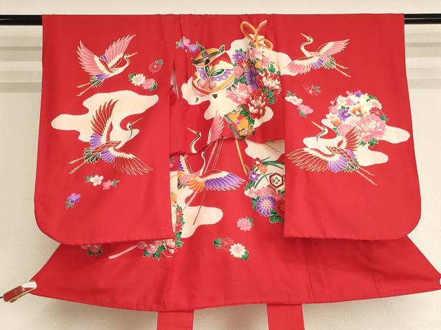 平和屋着物[]七五三 女の子 ３歳 祝着 三つ身 糸巻き飛鶴花文 金彩 逸品 AABI2853ja