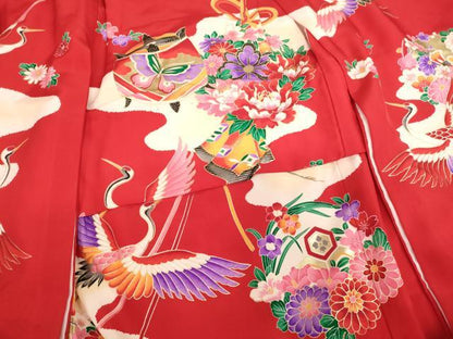 平和屋着物[]七五三 女の子 ３歳 祝着 三つ身 糸巻き飛鶴花文 金彩 逸品 AABI2853ja