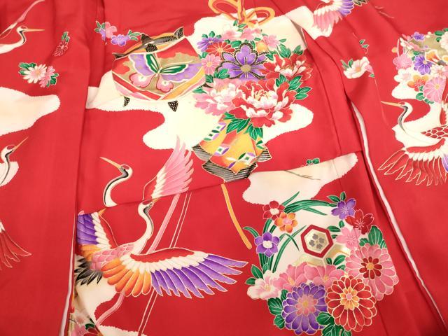 平和屋着物[]七五三 女の子 ３歳 祝着 三つ身 糸巻き飛鶴花文 金彩 逸品 AABI2853ja