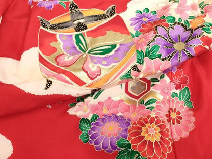 平和屋着物[]七五三 女の子 ３歳 祝着 三つ身 糸巻き飛鶴花文 金彩 逸品 AABI2853ja