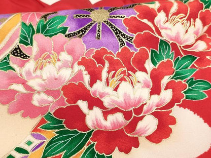 平和屋着物[]七五三 女の子 ３歳 祝着 三つ身 糸巻き飛鶴花文 金彩 逸品 AABI2853ja