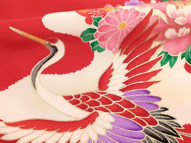 平和屋着物[]七五三 女の子 ３歳 祝着 三つ身 糸巻き飛鶴花文 金彩 逸品 AABI2853ja