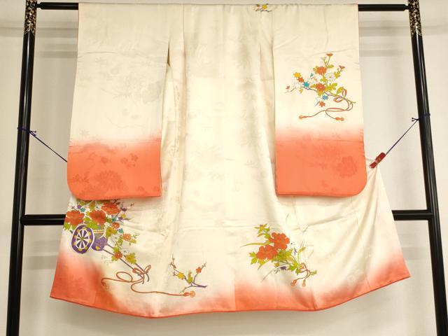 平和屋着物[]七五三 女の子 ５歳 祝着 駒刺繍 花車文 暈し染め 金彩 逸品 AABI2857ja