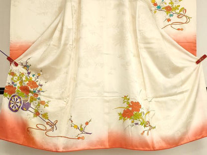 平和屋着物[]七五三 女の子 ５歳 祝着 駒刺繍 花車文 暈し染め 金彩 逸品 AABI2857ja