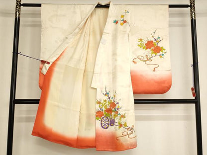 平和屋着物[]七五三 女の子 ５歳 祝着 駒刺繍 花車文 暈し染め 金彩 逸品 AABI2857ja