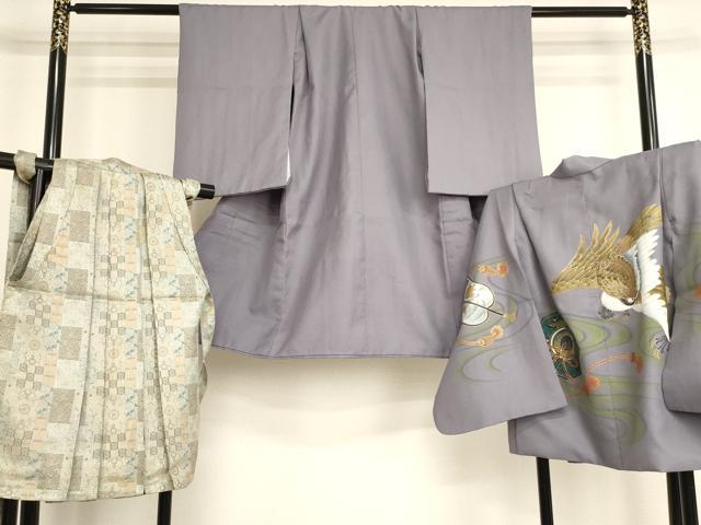 平和屋着物[]七五三 男の子 ５歳 祝着・羽織・行灯袴セット 鷹 鏡裏文 暈し染め 金彩 AABI2858ja