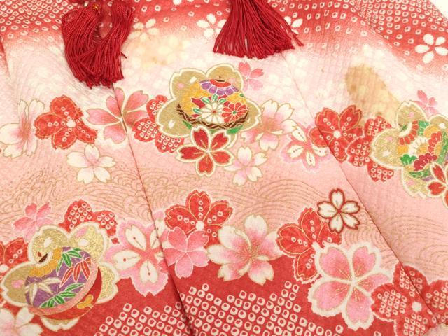 平和屋着物[]七五三 女の子 ３歳 祝着 三つ身 長襦袢（単衣・半衿刺繍）・被布セット 桜手毬文 暈し染め 金彩 AABI2861ja