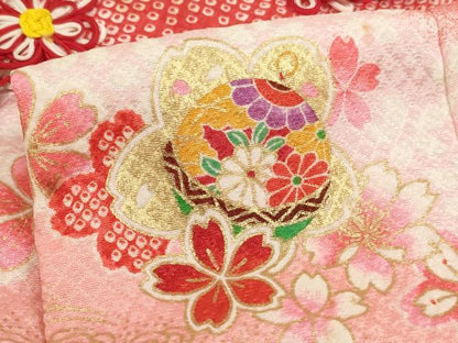 平和屋着物[]七五三 女の子 ３歳 祝着 三つ身 長襦袢（単衣・半衿刺繍）・被布セット 桜手毬文 暈し染め 金彩 AABI2861ja