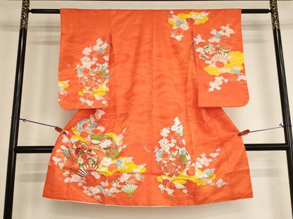 平和屋着物[]七五三 女の子 ５歳 祝着 駒刺繍 扇面花鼓文 金彩 洗える着物 AABI2862ja