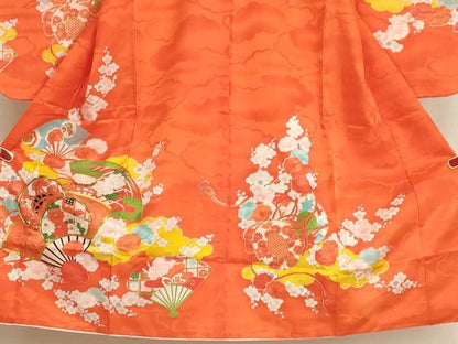 平和屋着物[]七五三 女の子 ５歳 祝着 駒刺繍 扇面花鼓文 金彩 洗える着物 AABI2862ja