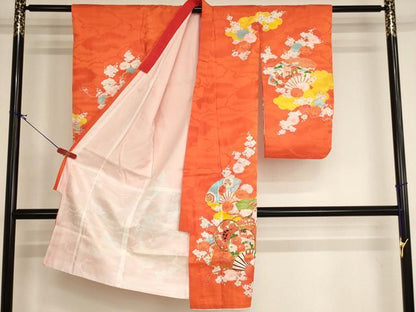 平和屋着物[]七五三 女の子 ５歳 祝着 駒刺繍 扇面花鼓文 金彩 洗える着物 AABI2862ja